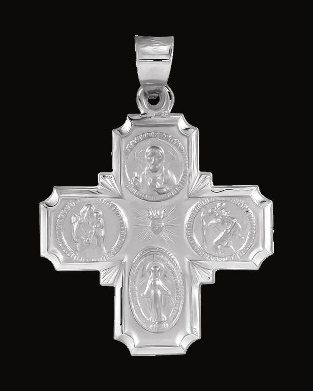 Hollow Four-Way Cross Medal — 14K Yellow / White Gold