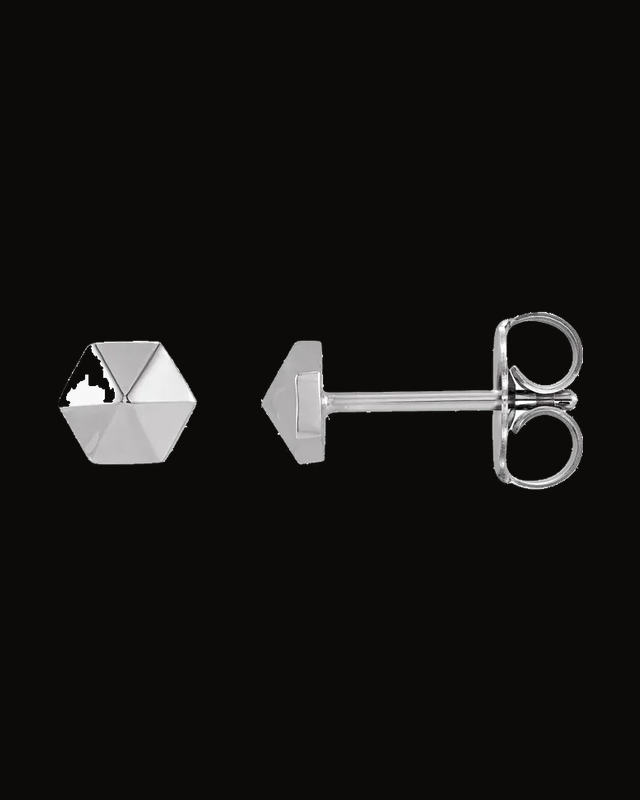 Hexagon Shape Stud Earrings — 14K Yellow Gold / Platinum