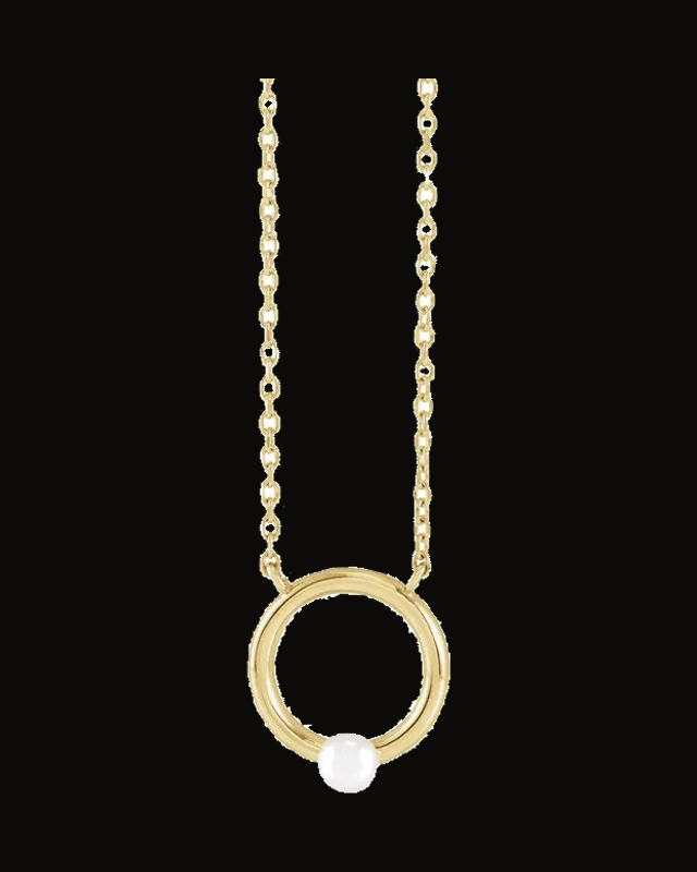 Cultured White Seed Pearl Solitaire Necklace — 14K Yellow Gold · 3 mm
