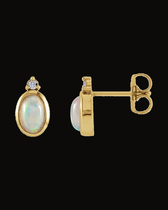 Natural Ethiopian Opal And 0.03 CTW Natural Diamond Bezel-Set Earrings — 14K Yellow Gold