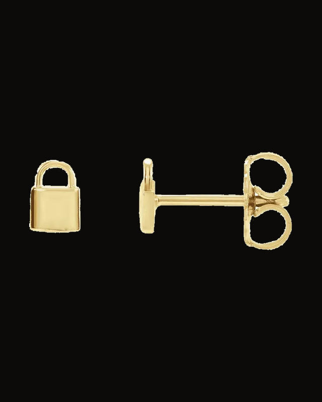 Petite Lock Stud Earrings — 14K Yellow Gold