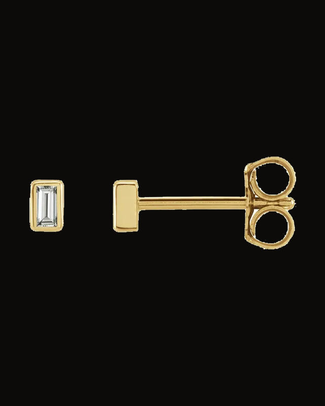 Straight Baguette Bezel-Set Stud Earrings — 14K Yellow / White Gold