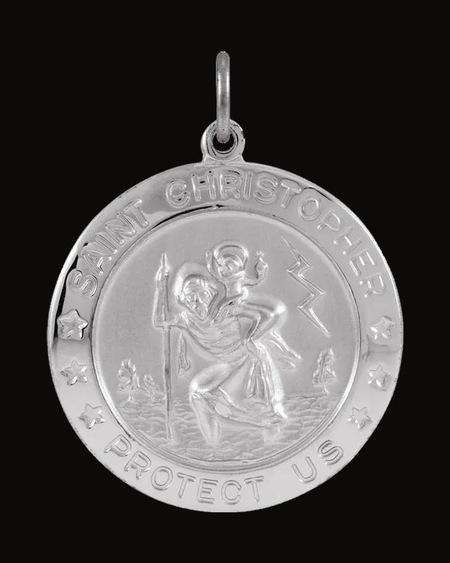 St. Christopher Medal Necklace or Pendant — Rhodium-Plated on Sterling Silver