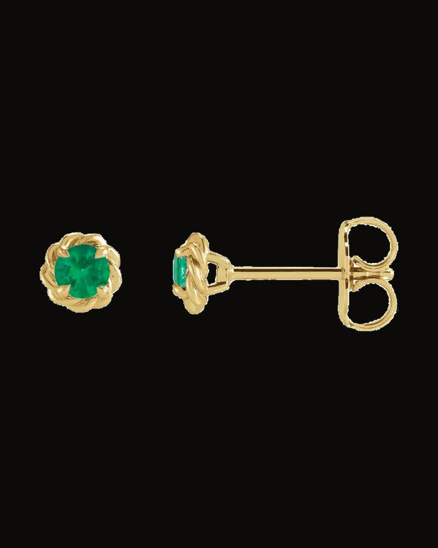 Lab-Grown Emerald Claw-Prong Rope Earrings — 14K Yellow Gold · 3 mm