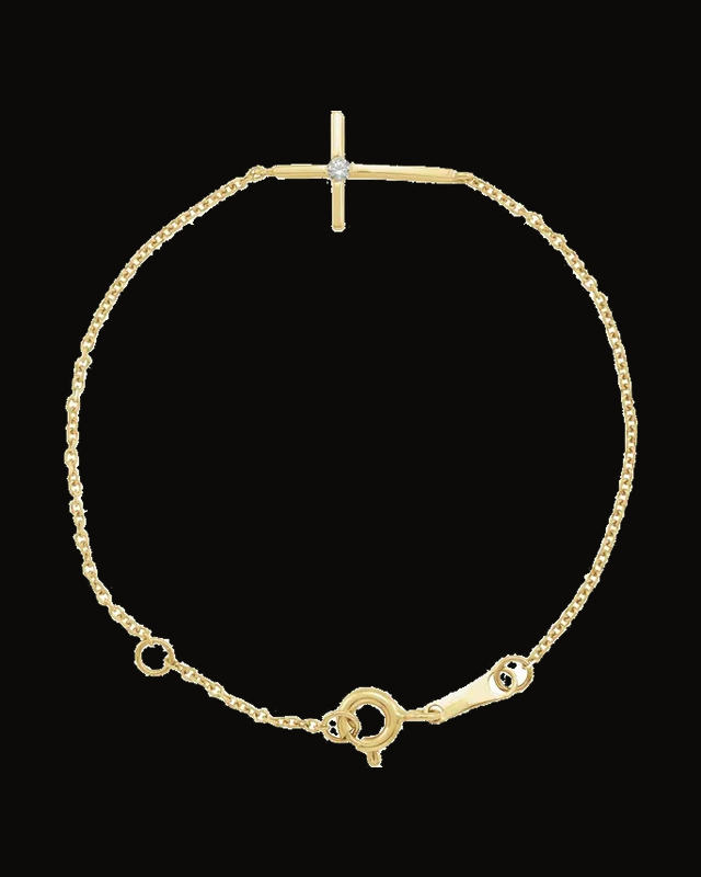 Cz Youth Sideways Cross Bracelet — 14K Yellow Gold · 1.5 mm
