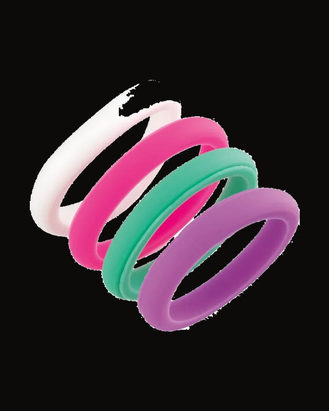 Pastel-Colored Comfort Fit Band — PINK / WHITE / PURPLE / MINT SILICONE · 2.5 mm · Size 7