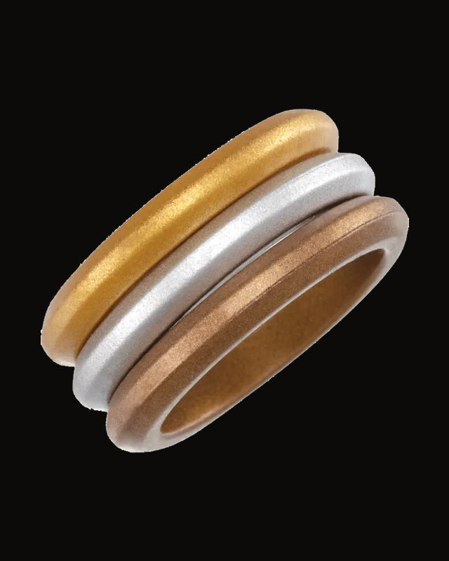 Metallic-Colored Comfort Fit Band — GOLD / SILVER / BRONZE SILICONE · 2.5 mm · Size 5
