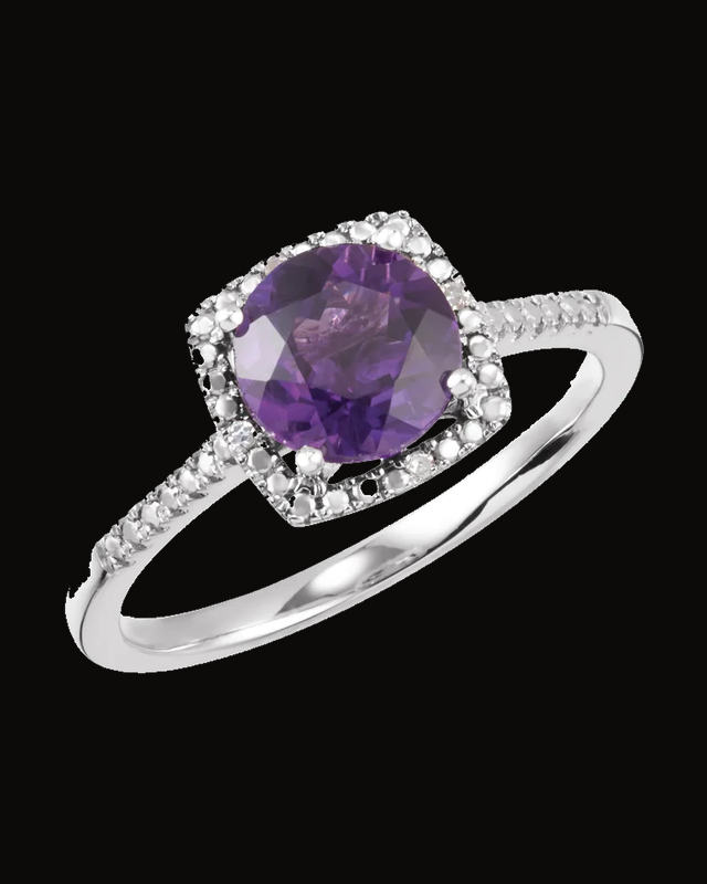 Halo-Style Birthstone Ring — Rhodium-Plated on Sterling Silver · 8.9 mm