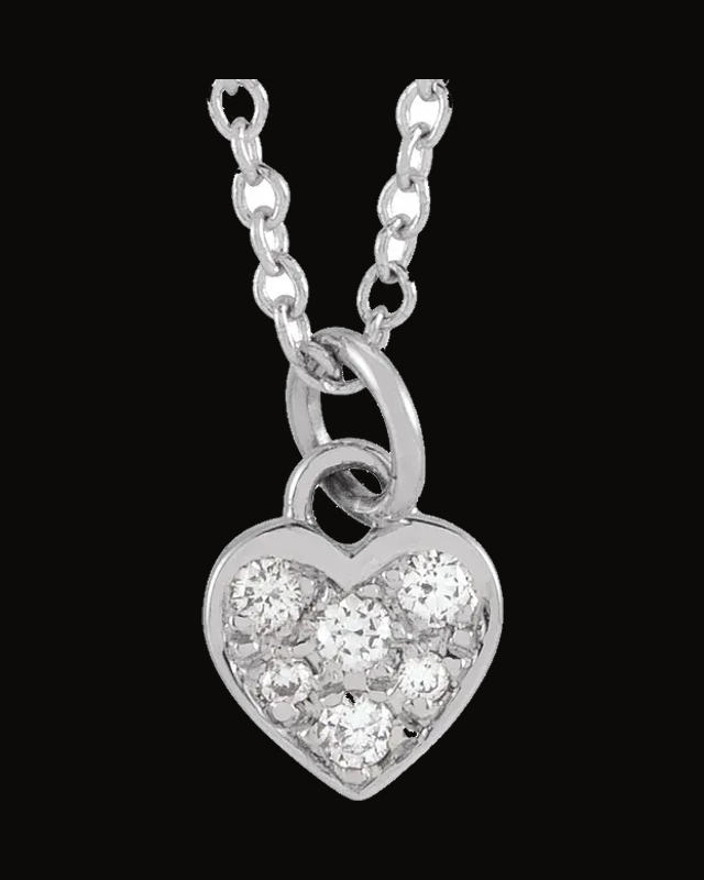 0.06 CTW Natural Diamond Petite Heart Necklace — Rhodium-Plated on 14K White Gold
