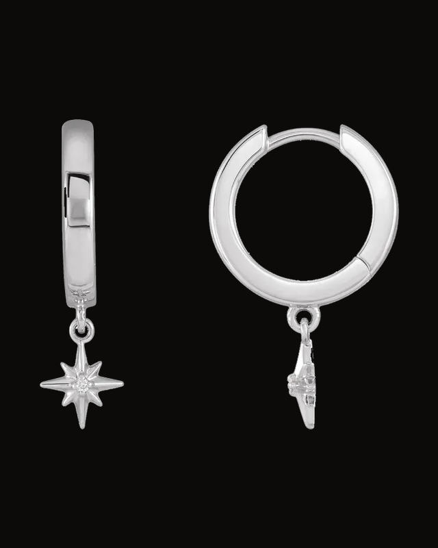 0.0075 CTW Natural Diamond Star Hinged Hoop Earrings — Sterling Silver