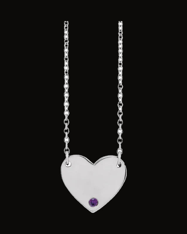 Natural Amethyst Engravable Heart Necklace — Sterling Silver · 1.5 mm