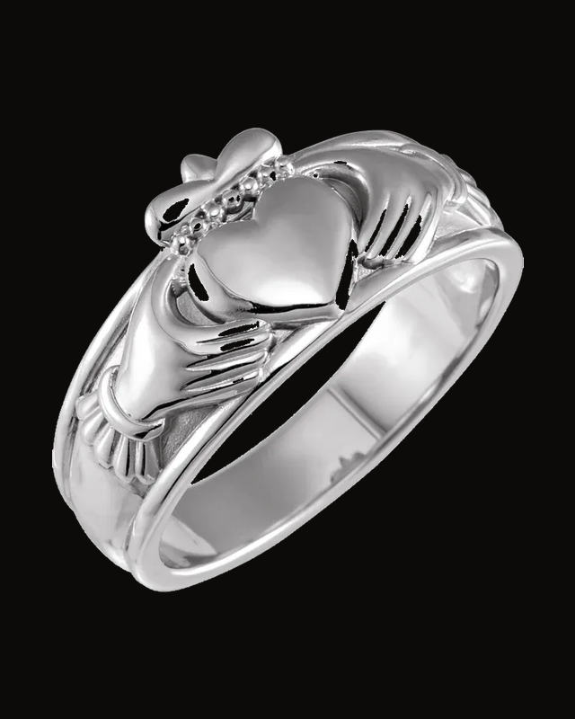 Claddagh Standard-Fit Flat Band With Bead Blast Finish — Sterling Silver · 4.01 mm