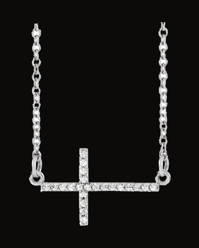 0.08 CTW Natural Diamond Sideways Cross Necklace