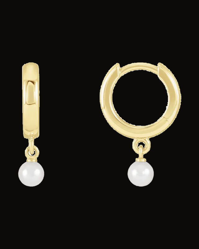 Seed Pearl Dangle Hoop Earrings — 14K Yellow Gold · 3.5 mm