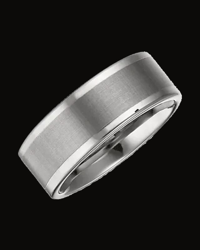 Inlay Comfort-Fit Band with Satin Finish — Tungsten · 8 mm