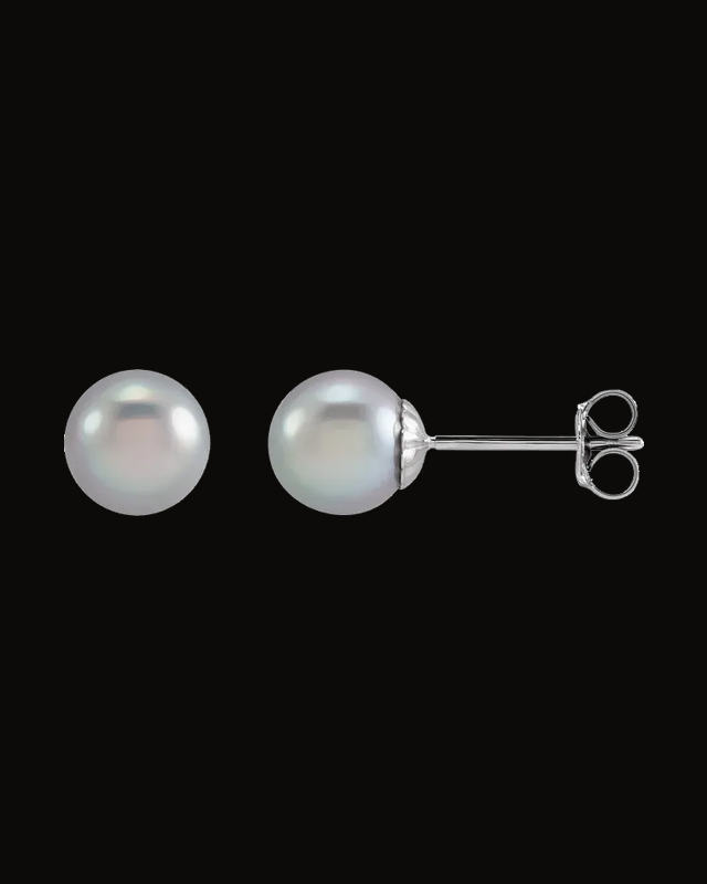 Cultured Gray Freshwater Pearl Earrings — Rhodium-Plated on 14K White Gold