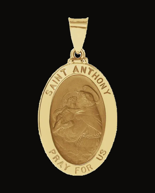 Oval Hollow St. Anthony Medal — 14K Yellow Gold