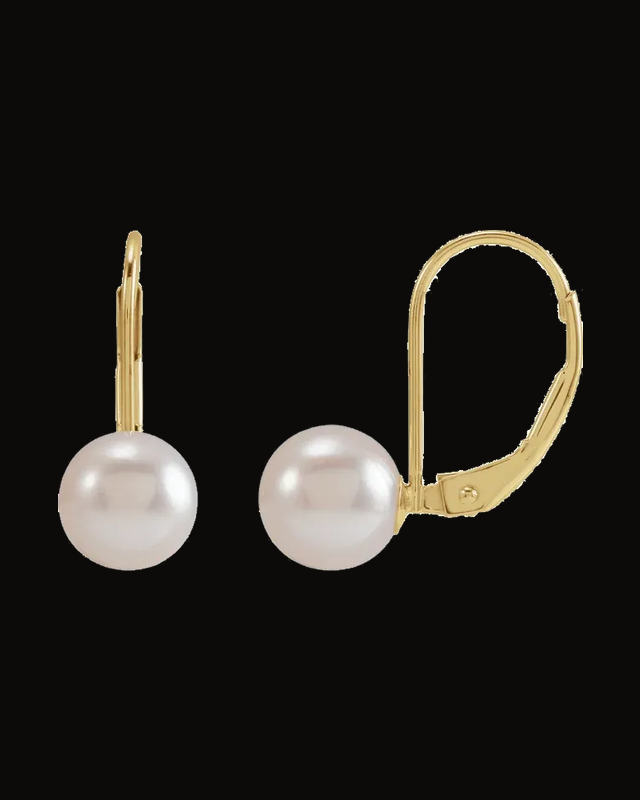 Cultured White Akoya Pearl Earrings — 14K Yellow Gold