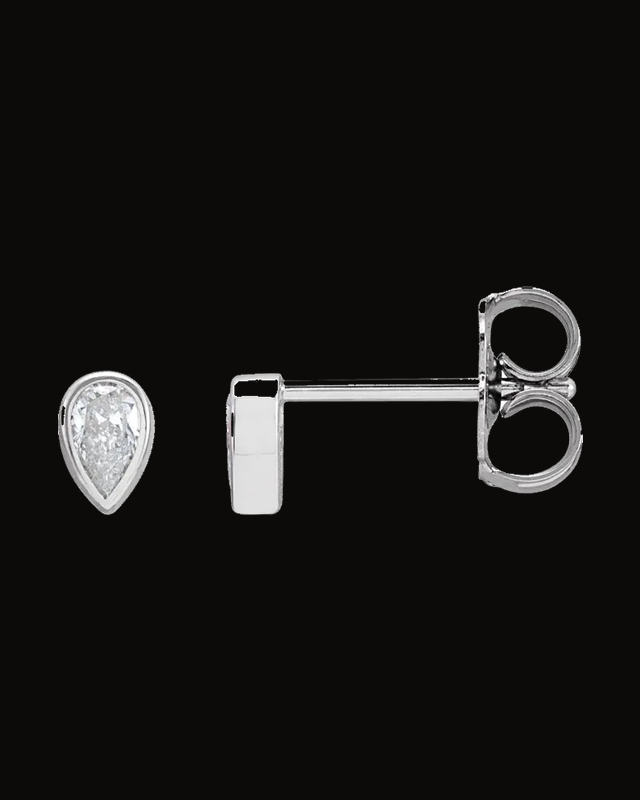 Pear Bezel-Set Stud Earrings — 14K Yellow / White Gold