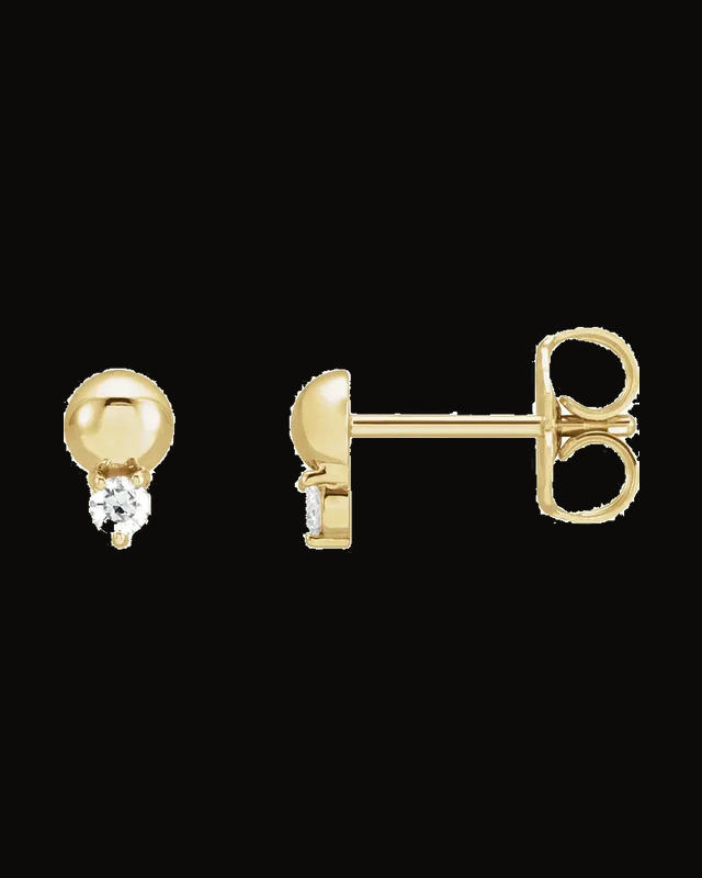 0.06 CTW Natural Diamond Solitaire Bead Earrings — 14K Yellow Gold