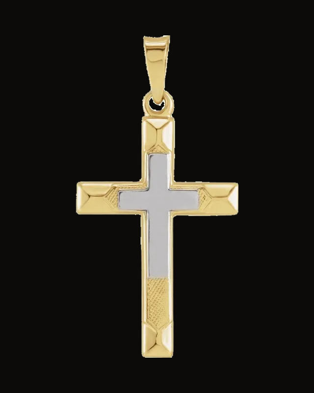 Two Tone Hollow Cross Pendant — Rhodium-Plated on 14K Yellow & White Gold