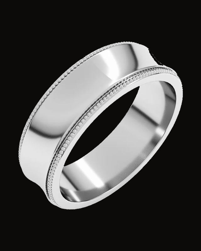 Lightweight Stepped-Edge Milgrain Concave Band — Sterling Silver · 6 mm · Size 10