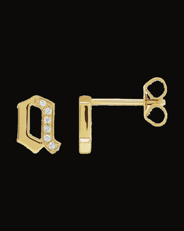 0.03 CTW Natural Diamond Gothic Initial Earring — 14K White / Yellow Gold