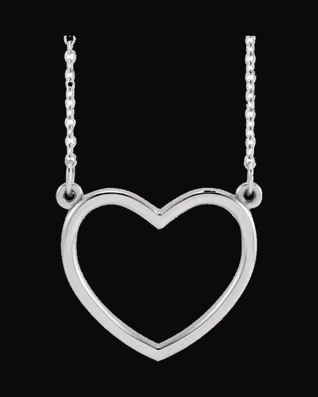 Heart Necklace or Center — Rhodium-Plated on 14K White Gold