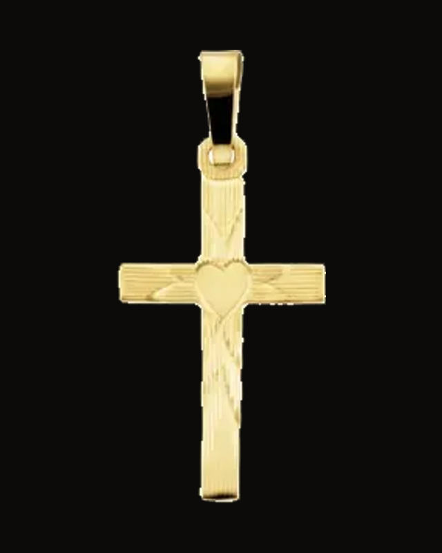 Cross Pendant With Heart — 14K Yellow Gold