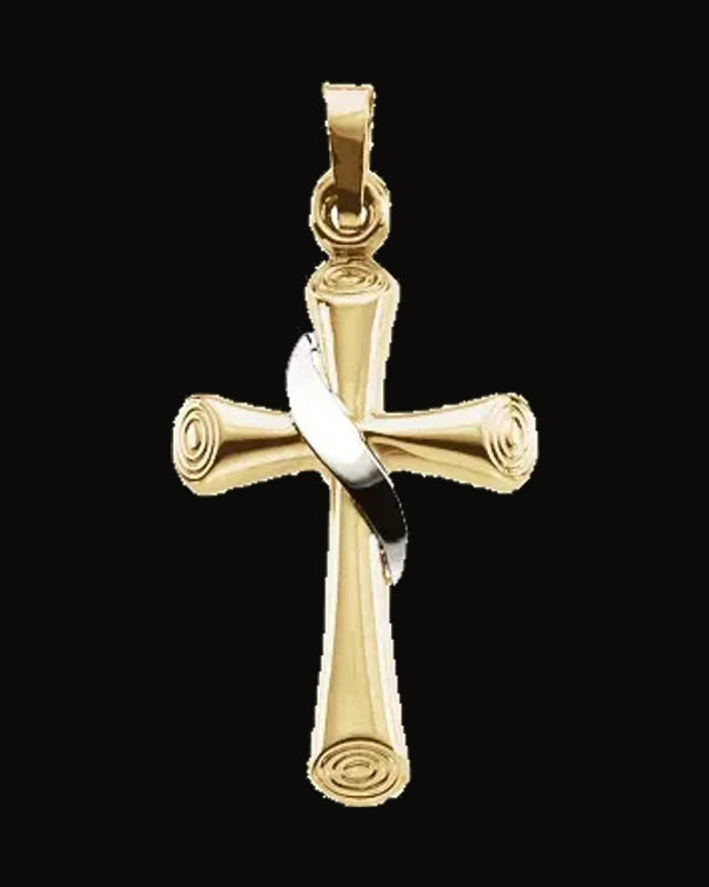 Two Tone Cross Pendant — Rhodium-Plated on 14K Yellow & White Gold