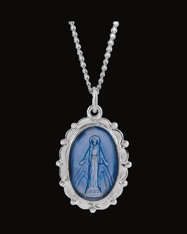 Enameled Miraculous Medal Necklace — Sterling Silver