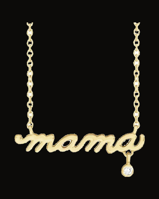 0.015 Ct Natural Diamond Lowercase Script "Mama" Necklace