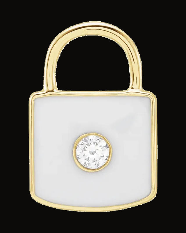 Accented Enamel Lock Charm/Pendant — 14K Rose / Yellow Gold · 0.035 CT