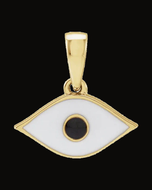 White Enamel Evil Eye Pendant — 14K Yellow Gold