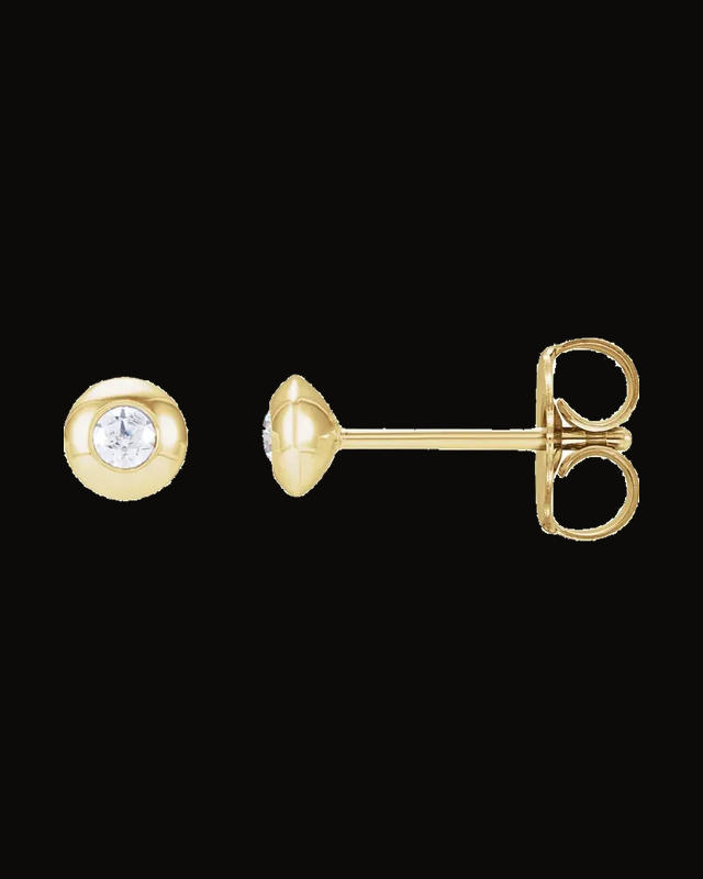 Round Bezel-Set Stud Earrings — 14K Yellow Gold