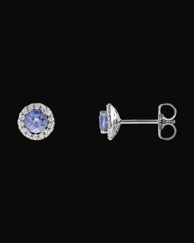 Natural Tanzanite And 1/10 CTW Natural Diamond Earrings — Rhodium-Plated on 14K White Gold