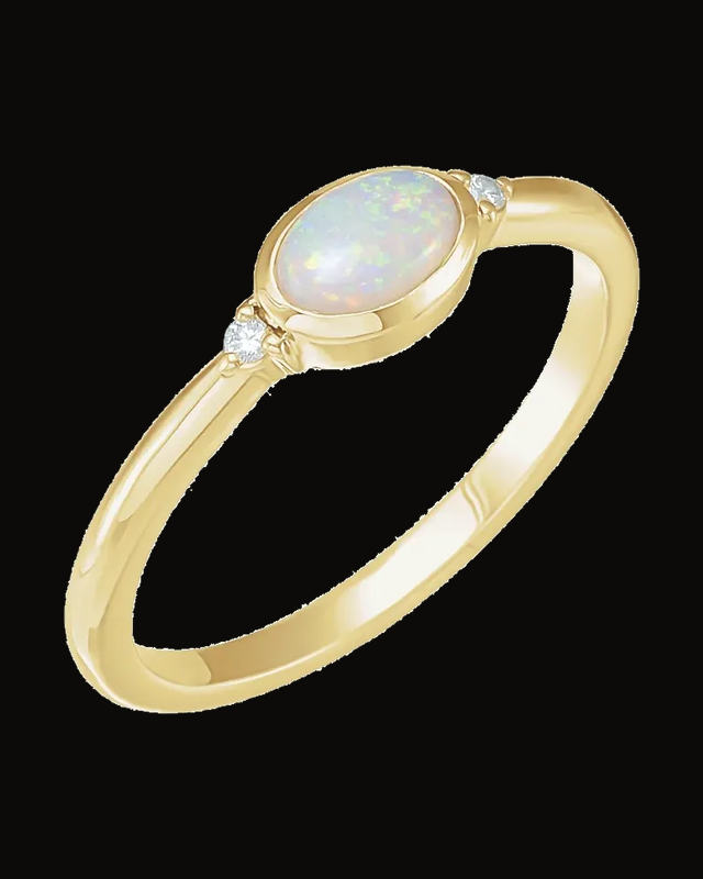 Natural Moss Agate And 0.03 CTW Natural Diamond Bezel-Set Cabochon Ring