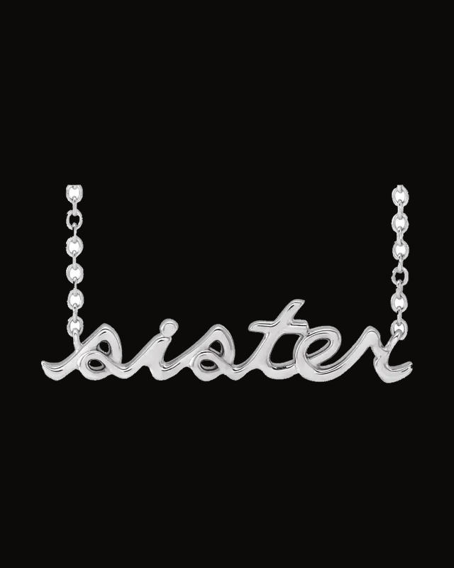 Lowercase Script Sister Necklace — Rhodium-Plated on 14K White Gold