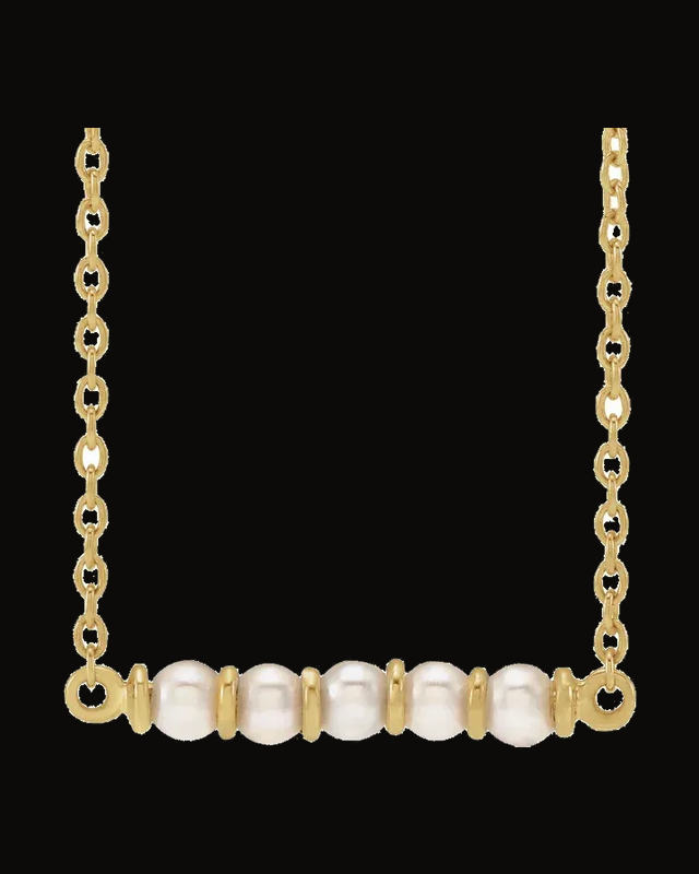 Cultured White Freshwater Pearl Bar Necklace — 14K Yellow Gold · 3 mm