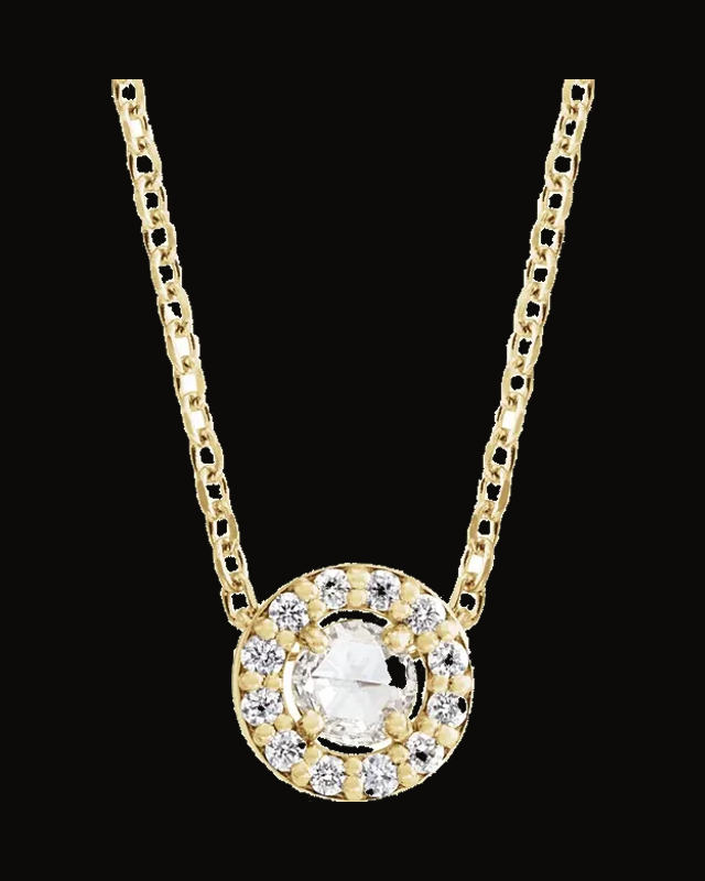 1/8 CTW Natural Rose-Cut Natural Diamond Halo-Style Necklace — 14K Yellow Gold