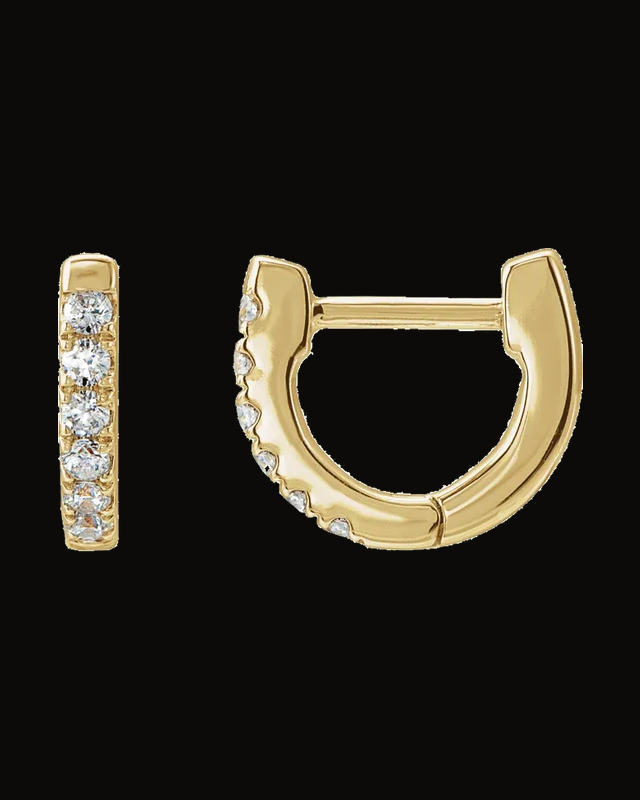 Accented U-Hoop Earrings — 14K Yellow / White Gold · 1.3 mm