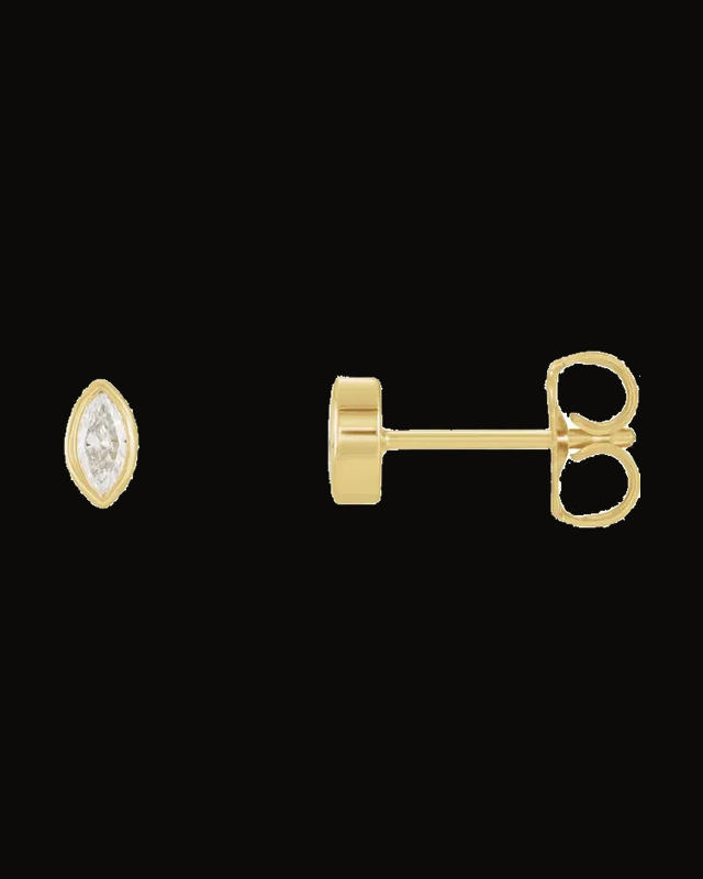 Marquise Bezel-Set Stud Earrings — 14K Yellow Gold