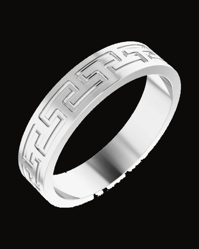 Greek Key Standard-Fit Flat Band — Sterling Silver · 5 mm · Size 10