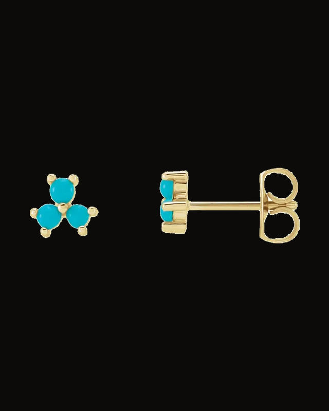 Turquoise Three-Stone Cabochon Earrings — 14K Yellow Gold · 2 mm