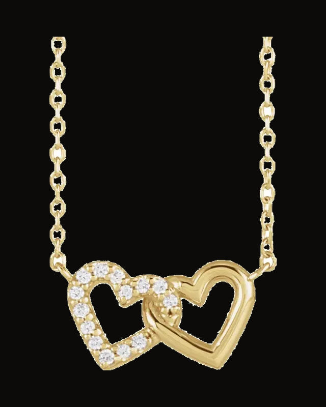 0.05 CTW Natural Diamond Petite Double Interlocking Heart Necklace — 14K Yellow Gold
