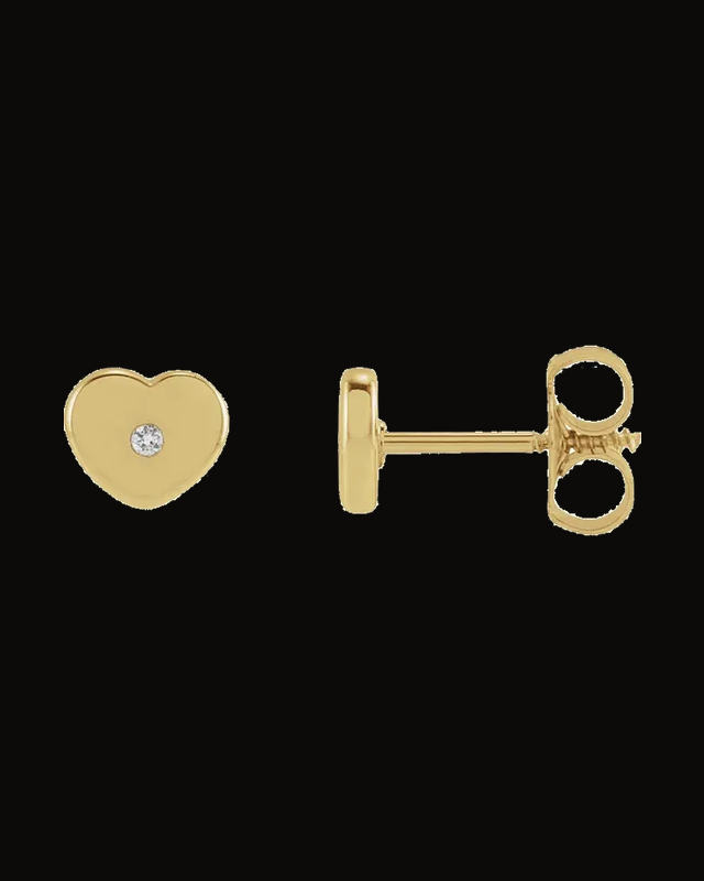 0.01 CTW Natural Diamond Youth Heart Earrings — 14K Yellow Gold