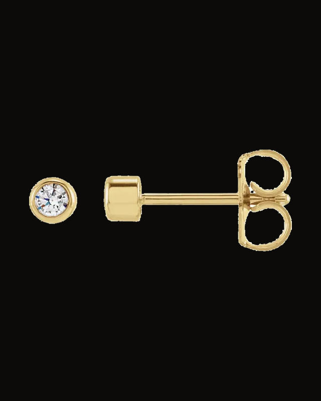 Round Bezel-Set Stud Earrings — 14K Yellow / White Gold